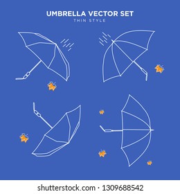 Umbrella set vector illustration with autumn leaf and rain style. Blue background