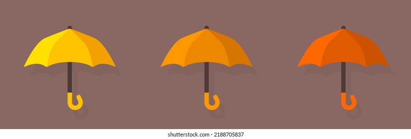 Umbrella. Set of yellow, red and orange matte umbrellas. Vector clipart isolated on white background.	