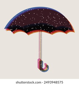 umbrella shape object. Colorful umbrella illustration with risograph print effect.