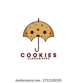 Vetor de logotipo em forma de guarda-chuva. Modelo de vetor de design de logotipo de cookies criativos