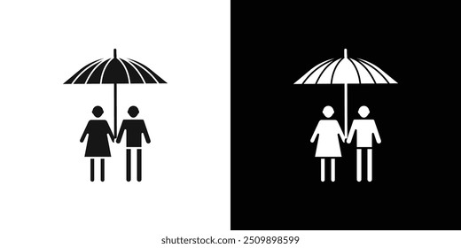Umbrella sharing Icon Black line art vector logo set