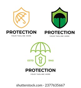 Modelo de diseño vectorial del logotipo del protector de los paraguas sobre fondo blanco