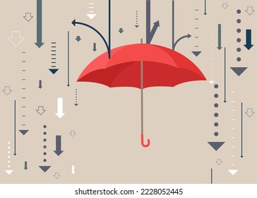 Umbrella as shield reflecting the attacks. Protected from attack. Financial and security. 