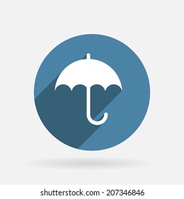 umbrella sign. Circle blue icon with shadow.