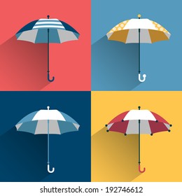 Umbrella sign. Flat vector sign. Various color and design parasol.