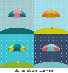 Umbrella sign. Flat vector sign. Various color design parasol. 