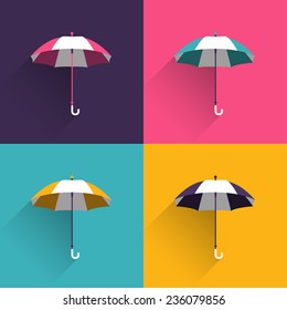 Umbrella sign. Flat vector sign. Various color parasols.