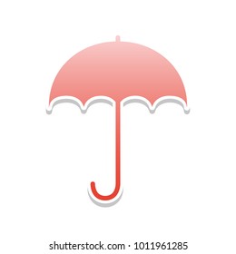 Umbrella sign icon. Rain protection symbol. Flat design style. Vector. Reddish icon with white and gray shadow on white background. Isolated.