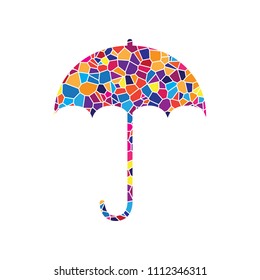 Umbrella sign icon. Rain protection symbol. Flat design style. Vector. Stained glass icon on white background. Colorful polygons. Isolated.