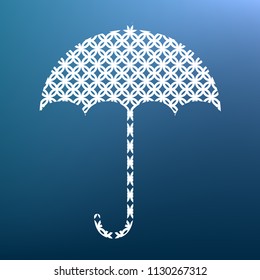 Umbrella sign icon. Rain protection symbol. Flat design style. Vector. White textured icon at lapis lazuli gradient background.