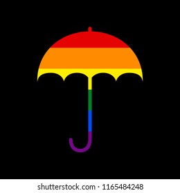 Umbrella sign icon. Rain protection symbol. Flat design style. Vector. Icon with colors of LGBT flag at black background.