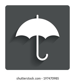 Umbrella sign icon. Rain protection symbol. Gray flat button with shadow. Modern UI website navigation. Vector