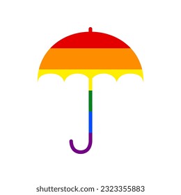 Umbrella sign icon. Rain protection symbol. Flat design style. Rainbow gay LGBT rights colored Icon at white Background. Illustration.