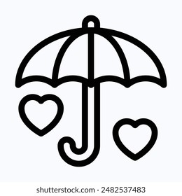 Umbrella Sign Icon. Rain Protection symbol, Love And Romance, Isolated Lineal Vector Icon.