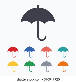 Umbrella sign icon. Rain protection symbol. Colored flat icons on white background.