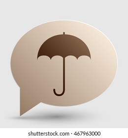 Umbrella sign icon. Rain protection symbol. Flat design style. Brown gradient icon on bubble with shadow.