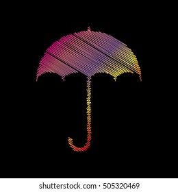 Umbrella sign icon. Rain protection symbol. Flat design style. Coloful chalk effect on black backgound.