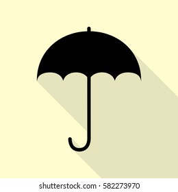 Umbrella sign icon. Rain protection symbol. Flat design style. Black icon with flat style shadow path on cream background.