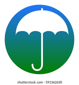 Umbrella sign icon. Rain protection symbol. Flat design style. Vector. White icon in bluish circle on white background. Isolated.