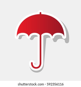 Umbrella sign icon. Rain protection symbol. Flat design style. Vector. New year reddish icon with outside stroke and gray shadow on light gray background.