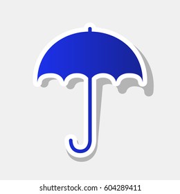 Umbrella sign icon. Rain protection symbol. Flat design style. Vector. New year bluish icon with outside stroke and gray shadow on light gray background.