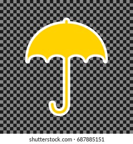 Umbrella sign icon. Rain protection symbol. Flat design style. Vector. Yellow icon with white contour on dark transparent background.