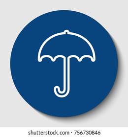 Umbrella sign icon. Rain protection symbol. Flat design style. Vector. White contour icon in dark cerulean circle at white background. Isolated.