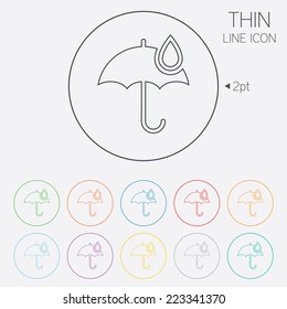 Umbrella sign icon. Water drop symbol. Thin line circle web icons with outline. Vector