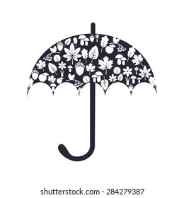 umbrella silhouette with autumn pattern, vector for design