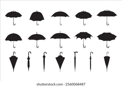 Umbrella silhouette collection. Hand drawn vector art.