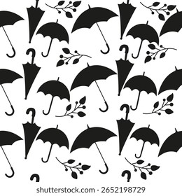 Umbrella silhouette seamless pattern. Rainy day background for fabric