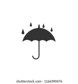 Umbrella silhouette under the drops of rain vector icon