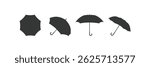 umbrella silhouette vector art illustration for any use. Umbrella icon. Protection parasol symbol. Rain weather signs. Season symbols. Rainy icons. Black, flat color. Vector isolated sign.
