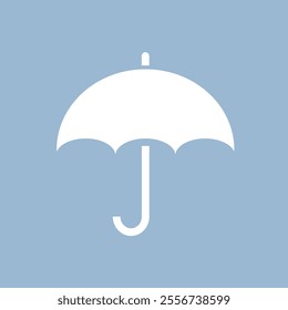 Umbrella silhouette vector icon isolated over blue background, simple flat illustration.