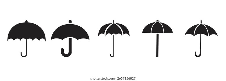 Ilustración vectorial de la silueta del paraguas que representa la lluvia y la protección solar. Ideal para App de Clima, gráficas climáticas, temas de viajes, señales de seguridad, pronósticos, interfaces móviles y proyectos de diseño.