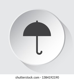 umbrella - simple gray icon on white button with shadow in front of light gray square background