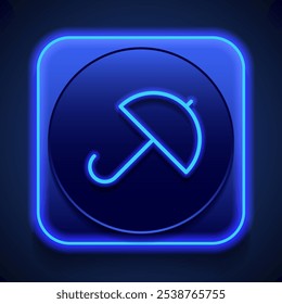 Umbrella simple icon vector. Flat design. Blue neon style on button. With shadow.ai