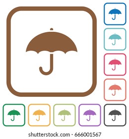 Umbrella simple icons in color rounded square frames on white background