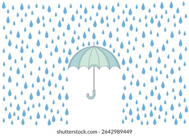 Umbrella and soft rain cartoon vector in pastel colors, flat design perfect for children’s rainy weather scenes, baby-themed patterns, and decorative illustrations

