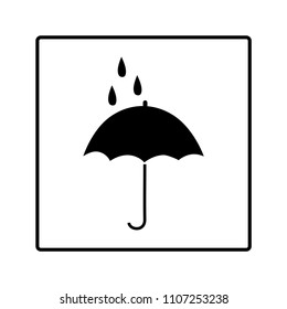 Umbrella in square sign. Romantic icon health isolated. Design element. Monochrome symbol of rain. Template for t, apparel, card, poster, etc. Vector illustration