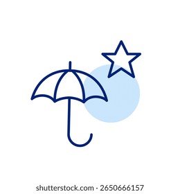 Guarda-chuva e estrela. Proteção preferida, cobertura de seguro. Pixel perfeito, ícone de vetor de traçado editável