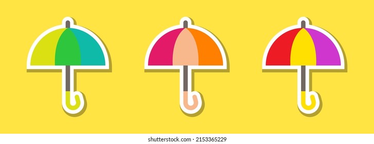 Umbrella sticker. Vector flat set isolated on white background. Vector clipart.