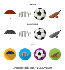 Umbrella, stone, ball, cricket .England country set collection icons in cartoon,flat,monochrome style vector symbol stock illustration web.