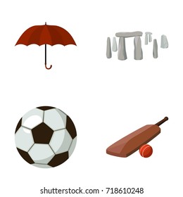 Umbrella, stone, ball, cricket .England country set collection icons in cartoon style vector symbol stock illustration web.