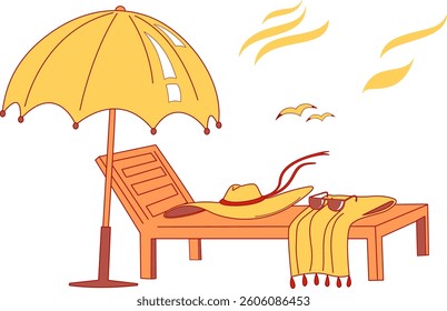Umbrella, Sun Bed, Hat, Sunglasses - a simple Illustration on the Theme of Vacation on the Seaside