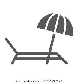 Umbrella and sun lounger glyph icon, summer and parasol, beach bed sign vector graphics, a solid icon on a white background, eps 10