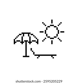 umbrella  sun lounger  icon 8 bit, pixel art summer beach 8 bit icon for game  logo. 