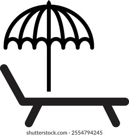 Umbrella and sun lounger icon . Sunbed icon and umbrella icon . Beach chair symbol icon . Vector illustration