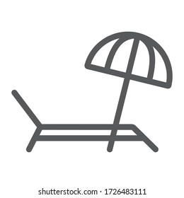Umbrella and sun lounger line icon, summer and parasol, beach bed sign vector graphics, a linear icon on a white background, eps 10