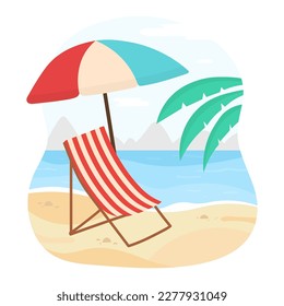 Umbrella and sun lounger on the beach illustration